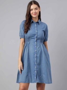 Latin Quarters - Blue Solid A-Line Dress