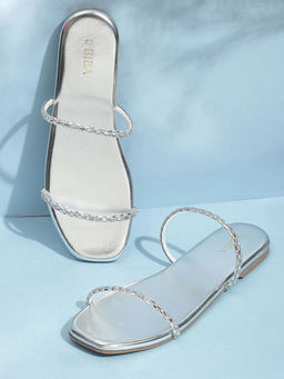 Biba - Womens Silver Embellished Slip Ons