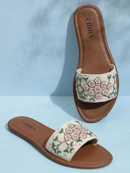 Biba - Womens Off White Embroidered Flats