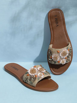 Biba - Womens Brown Embroidered Flats