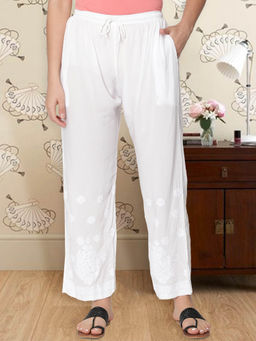 Seva Chikan - Hand Embroidered White Cotton Lucknawi Chikankari Pant