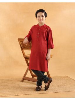 Fabindia - Red Silk Blend Chikankari Long Kurta