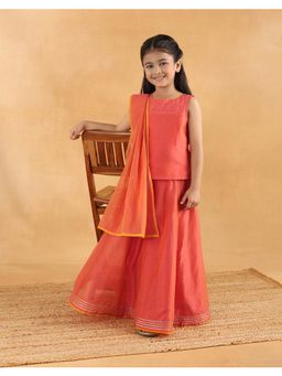 Fabindia - Coral Cotton Silk Blend Embroidered Ganga Lehenga Set