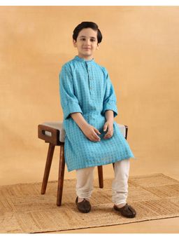 Fabindia - Blue Cotton Dobby Long Kurta