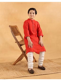 Fabindia - Red Cotton Blend Check Long Kurta