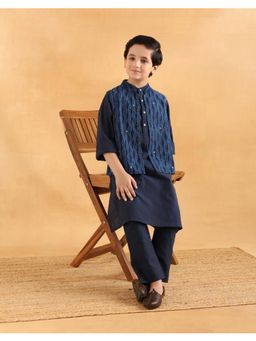 Fabindia - Indigo Cotton Dabu Kurta and Pyjama with Jacket