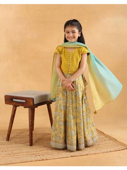 Fabindia - Green Cotton Hand Block Lehenga Set
