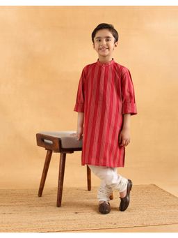 Fabindia - Red Cotton Stripe Long Kurta