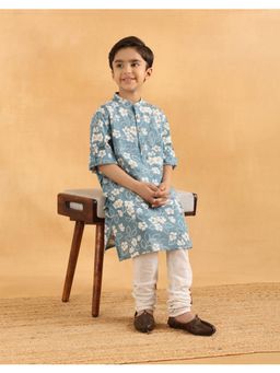 Fabindia - Blue Cotton Hand Block Printed Long Kurta