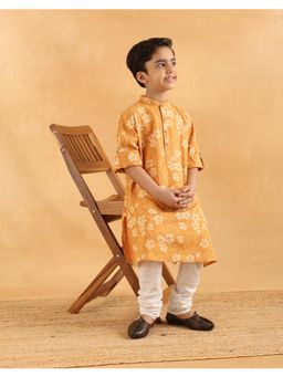 Fabindia - Yellow Cotton Hand Block Printed Long Kurta