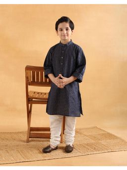 Fabindia - Blue Cotton Check Long Kurta