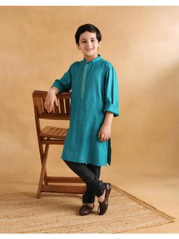 Fabindia - Teal Viscose Blend Long Kurta