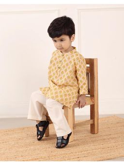 Fabindia - Yellow Cotton Hand Block Printed Kurta