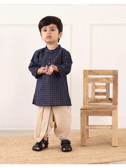 Fabindia - Navy Blue Cotton Blend Kurta with Dhoti