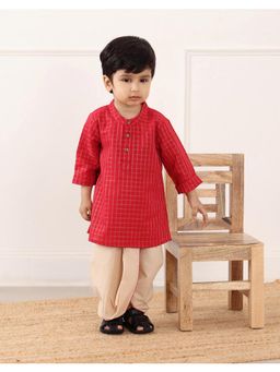 Fabindia - Red Cotton Blend Kurta with Dhoti