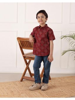 Fabindia - Maroon Cotton Hand Block Shirt