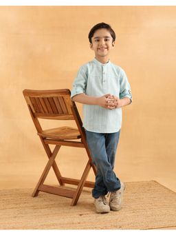 Fabindia - Blue Cotton Dobby Short Kurta
