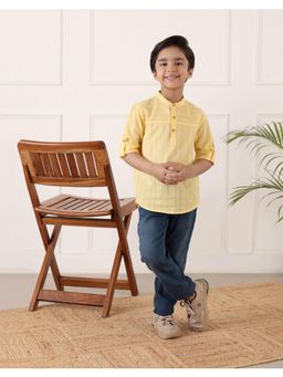 Fabindia - Yellow Cotton Dobby Short Kurta