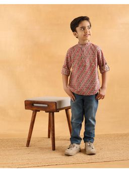 Fabindia - Multi-Color Cotton Hand Block Printed Short Kurta