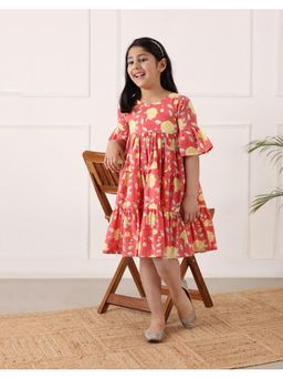 Fabindia - Peach Cotton Hand Block Bluebell Dress