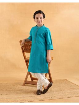 Fabindia - Blue Cotton Check Long Kurta