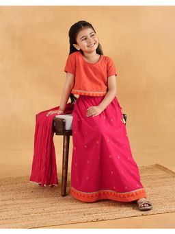 Fabindia - Pink Cotton Blend Dobby Lehenga Set