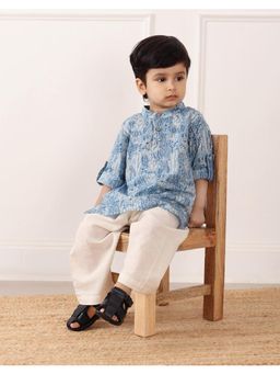 Fabindia - Blue Cotton Printed Long Kurta