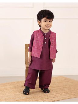 Fabindia - Wine Viscose Blend Kurta and Pyjama with Jacket