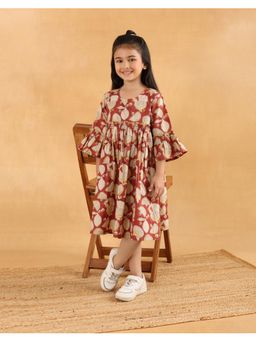 Fabindia - Maroon Cotton Hand Block Bluebell Dress