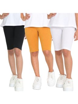 TotzTouch - Girls Solid Multi Color Cycling Shorts For Kids (Pack of 3)