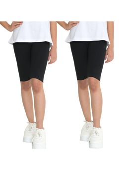TotzTouch - Girls Solid Black Cycling Shorts For Kids (Pack of 2)
