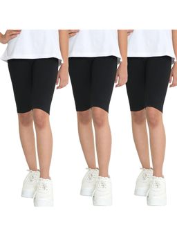 TotzTouch - Girls Solid Black Cycling Shorts For Kids (Pack of 3)