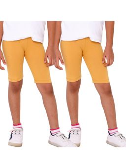 TotzTouch - Girls Solid Mustard Yellow Cycling Shorts For Kids (Pack of 2)