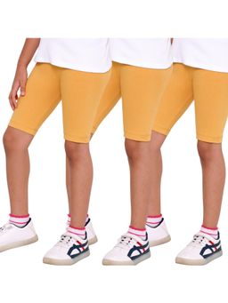 TotzTouch - Girls Solid Mustard Yellow Cycling Shorts For Kids (Pack of 3)