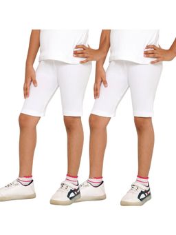 TotzTouch - Girls Solid White Cycling Shorts For Kids (Pack of 2)