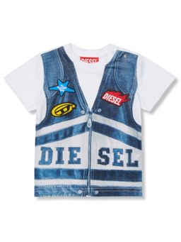 Diesel - Baby Boys White Denim Vest Print T-Shirt