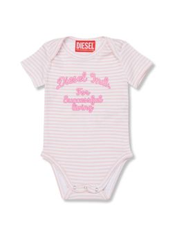 Diesel - Baby Girls Pink Stripped Logo-Print Bodysuit