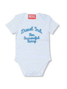 Diesel - Baby Boys Blue Stripped Logo-Print Bodysuit