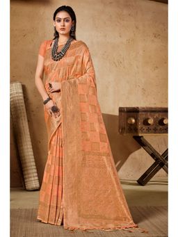 EXCLUSIVA - Peach Banarasi Saree with Unstitched