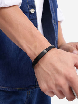 Carlton London - Men Black Leather Bracelet
