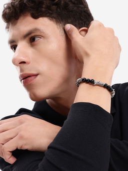 Carlton London - Men Silver Black Onyx Bracelet