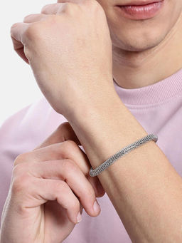 Carlton London - Men Silver Toned Flexible Brac