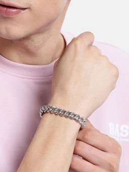 Carlton London - Men Silver Toned Curb Bracelet