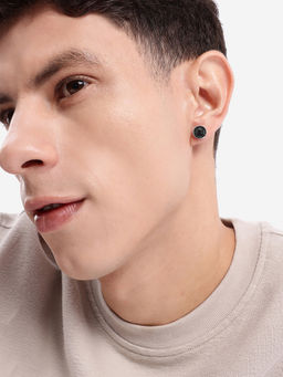 Carlton London - Men Silver Plated Black CZ Petite Stud Earring