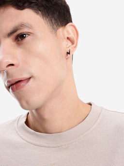Carlton London - Men Black Toned Lightning Bolt Petite Stud
