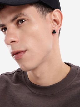 Carlton London - Men Black Toned Triangular Enamel Petite Stud Earring