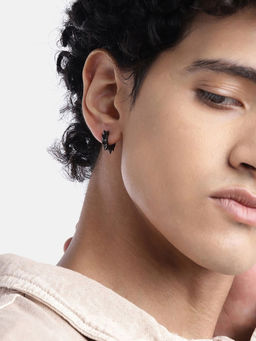 Carlton London - Men Black Toned Spike Huggie Hoop Earring