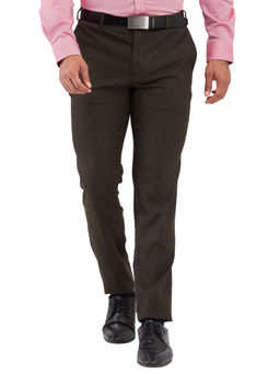 Raymond - Slim Fit Checkered Dark Brown Trouser