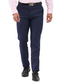 Raymond - Slim Fit Self Design Dark Blue Trouser