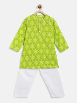 Campana - Boys Mrinal Kurta Pyjama Burfi Print Green (Set of 2)